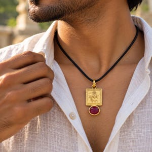 Surya Yantra Pendant with Mantra & Sun Stone Sun God (Surya Dev) Astrology Necklace Solar Energy Pendant for Strength, Confidence Success