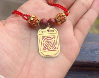 Durga Kavach Pendant with Mantra | Protective Yantra Amulet for Strength & Courage | Hindu Goddess Jewelry Ashtadhatu | Spiritual Gift
