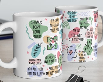 Positive affirmations mug, mental health mug, motivational colorful mug with saying work, mindfulness, affirmations mugs, daily