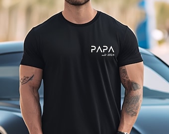 Papa T-Shirt personalisiert mit Name und Jahreszahl, Vater Hoodie Geschenk, werdender Papa Ankündigung, Vatertag, Cooles Papa Sweatshirt