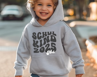 Maglietta personalizzata per scolari con nome e anno, iscrizione scolastica, prima elementare, regalo per escavatore per scolari, primo giorno di scuola 2024 per bambini