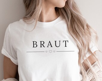 Minimalistisches BRAUT T-Shirt, Backprint, JGA Sweater, Junggesellinnenabschied Outfit, Party Gruppen Shirt, Boho Hochzeit Tshirt Geschenk