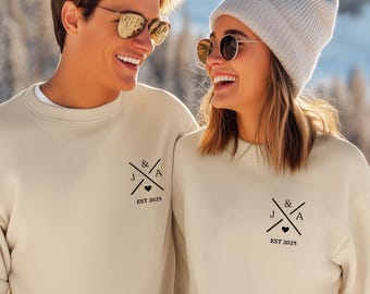 Felpa con cappuccio personalizzata per coppie, felpa con cappuccio con numero dell'anno per coppie, maglietta di coppia abbinata, maglietta per anniversario di matrimonio, maglietta per San Valentino