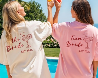 T-shirt in Pinterest-stijl voor een vrijgezellenfeest, bruid en haar vriendinnen, gepersonaliseerd met naam en datum, T-shirt voor een vrijgezellenfeest, bruiloft, Team Bride vrijgezellenfeest.