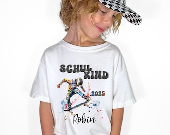 Personalized schoolchild shirt with name and year, first day of school, first grader, school T-shirt for boys, skateboard, first day of school 2026