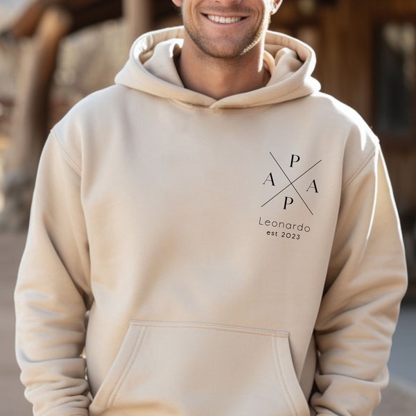 Papa hoodie gepersonaliseerd met naam en jaar, vader T-shirt cadeau, aanstaande vader aankondiging, Vaderdag, coole papa sweatshirt