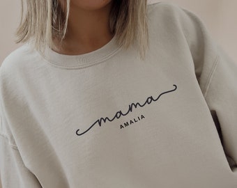 Personalisierter Mama Pullover, T-Shirt Name Datum, Mom Sweatshirt Geschenk Geburt, Weihnachtsgeschenk Mutter, Neumama Geburtsjahr, Pulli