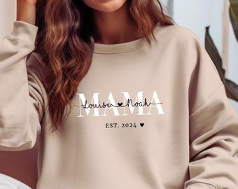 Mama Hoodie personalisiert mit Name und Jahreszahl, Mama T-Shirt Geschenk, werdende Mama Ankündigung, Muttertag, Mutter Pullover