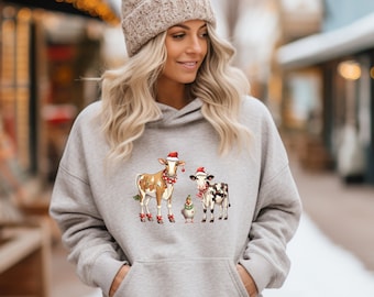 Christmas cows sweatshirt, cow christmas shirt for women, funny animals christmas hoodie, funny christmas shirt, shirt animals