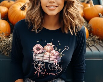 Jesienny sweter, jesienna bluza z kapturem, urocza koszula jesienna, sweter z dyni natury, dynie swetrowe, jesienna koszulka, motyw jesienny, koszula Halloween jesień