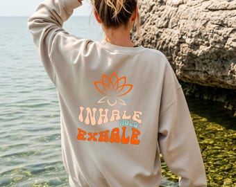 Inhale Exhale Hoodie | Yoga Sweatshirt | Minimalist beige sweater | Minimalist meditation sweatshirt, yoga sweater, yoga T-shirt