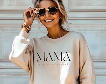 Mama Sweatshirt personalisiert mit Name und Jahreszahl, Mama T-Shirt Geschenk, werdender Mama Ankündigung, Muttertag, Schicker Mama Hoodie
