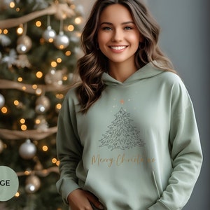 Bluza z kapturem "Wesołych Świąt", zimowa bluza z kapturem, minimalistyczna, sweter w stylu nordyckim, strój na choinkę, sweter unisex, bluza z kapturem