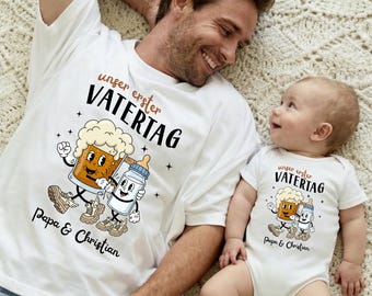 La nostra prima maglietta per la Festa del Papà, completo personalizzato per papà e bambino, birra e biberon, stile retrò, set regalo per neonati