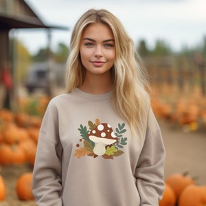 Felpa con funghi vintage | Camicia Boho Cottage Core | Maglione Forestcore | Botanical Nature Pullover Felpa | Funghi maglione autunno | Maglietta Fungo | veleno