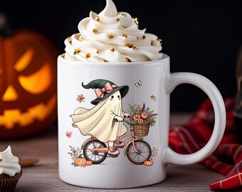 Divertida taza de Halloween con fantasma, linda taza de café para los amantes del café, Boo pero primer café, taza de otoño fantasma, linda taza de cerámica fantasma