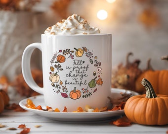 Taza de otoño, taza de otoño, taza de otoño, taza de cerámica de otoño con dicho, taza de especias de calabaza, taza de café, taza de otoño