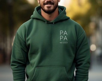Papa Hoodie personalisiert mit Name und Jahreszahl, Vater T-Shirt Geschenk, werdender Papa Ankündigung, Vatertag, Cooles Papa Sweatshirt