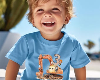 Personalisiertes Geburtstagshirt Junge Mädchen, Birthday Boy Girl, 1,2,3,4,5 Geburtstag T-Shirt Kind, Tiere, Geburtstag Junge  Shirt Bagger