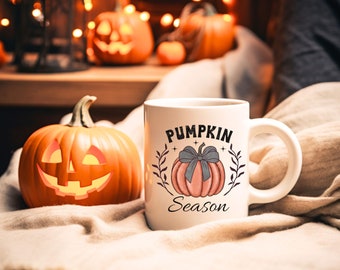 Taza vintage de temporada de calabaza, taza de otoño, taza de Halloween, taza de cerámica de calabazas, estilo de casa de campo, taza de café linda, regalo de Acción de Gracias