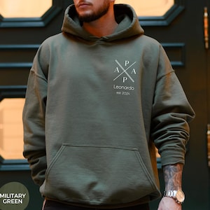 Papa Hoodie personalisiert mit Name und Jahreszahl, Vater T-Shirt Geschenk, werdender Papa Ankündigung, Vatertag, Cooles Papa Sweatshirt