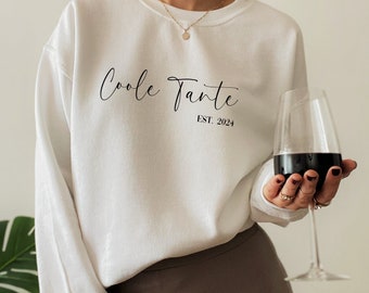 Sweat-shirt cool tante année personnalisée, cadeau d'annonce de naissance tante est, sweat à capuche bébé, t-shirt personnalisé minimaliste