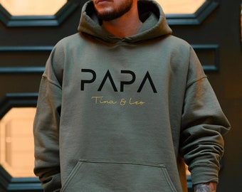 Papa Hoodie personalisiert mit Name, Vater T-Shirt Geschenk, werdender Papa Ankündigung, Vatertag, Cooles Papa Sweatshirt, bester Papa