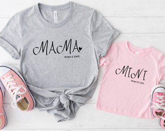 Mama Mini pasujący strój, pasujące bluzki dla malucha i dziecka, tęcza, matka z dzieckiem, zestaw prezentowy dla nowej mamy, Dzień Matki, rodzina biologiczna