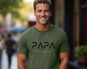 Papa T-Shirt personalisiert mit Name, Vater Hoodie Geschenk, werdender Papa Ankündigung, Vatertag, Cooles Papa Sweatshirt, bester Papa