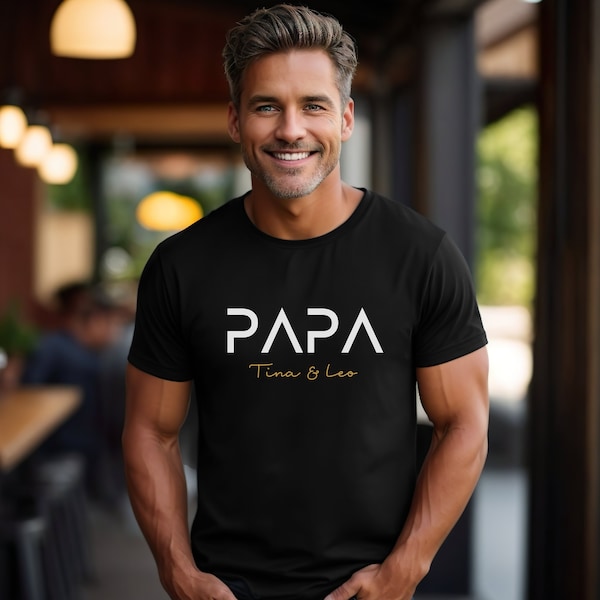 Papa T-Shirt personalisiert mit Name, Vater Hoodie Geschenk, werdender Papa Ankündigung, Vatertag, Cooles Papa Sweatshirt, bester Papa