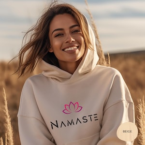 Namaste Hoodie | Lotus Sweatshirt Yoga | Minimalistischer Pulli beige I Sweatshirt minimalistisch meditation, Yoga Pullover, namaste Shirt