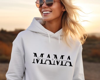 Sweat à capuche maman personnalisé avec nom et année, cadeau t-shirt maman, annonce future maman, fête des mères, pull mère, chemise maman