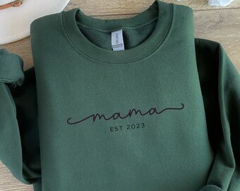 Mama Pullover personalisiert, T-Shirt Name Datum, Mom Sweatshirt Geschenk Geburt, Weihnachtsgeschenk Mutter, Neumama Geburtsjahr, Pulli