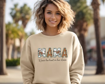 Mama sweatshirt beige, t-shirt dierenprint trui cadeau geboorte, statement lettertype, Moederdag, nieuwe moeder trui babyaankondiging