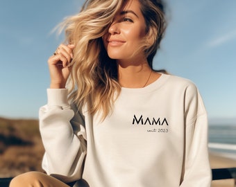 Pull maman personnalisé, T-shirt nom date, sweat maman cadeau naissance, Fête des mères, rétro, année est, année de naissance nouvelle maman, pull