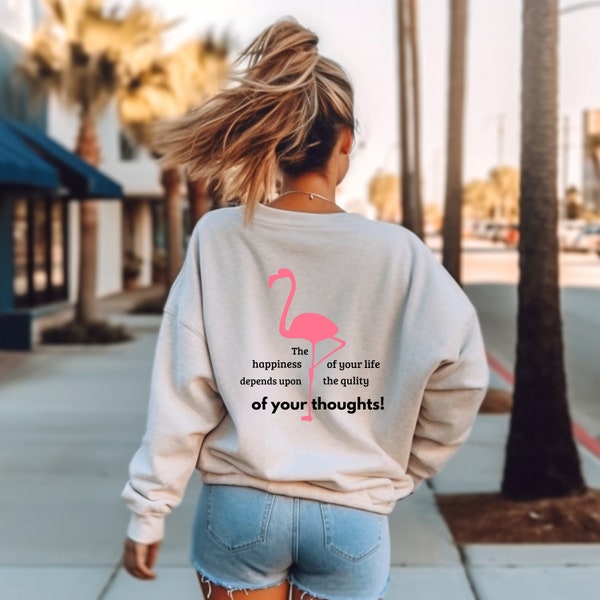 Vintage Sweatshirt Flamingo mit Spruch| Boho Cottagecore Shirt| Hoodie Flamingo Zitat | Sweatshirt mit Motivation Spruch IPulli Rücken Zitat