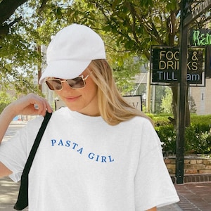 PASTA GIRL, Pinterest Ropa estética, vintage, camiseta minimalista, camiseta de pasta, camiseta de moda, camiseta de gran tamaño, camiseta feminista, letras onduladas