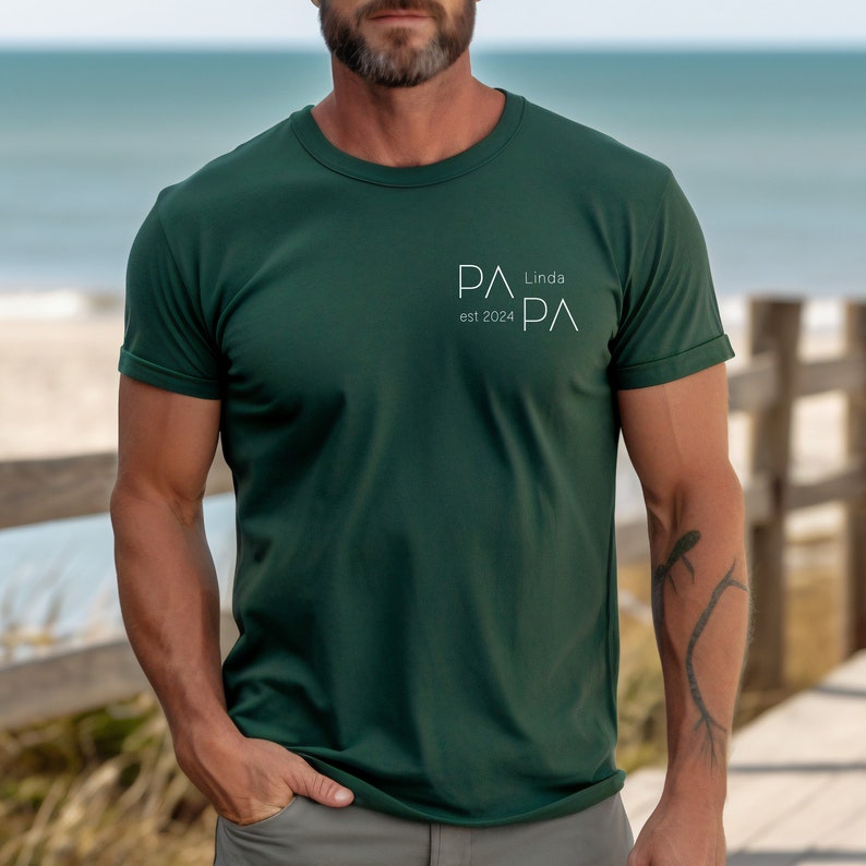 Dad T-shirt personalized with name and year green, father birthday hoodie name, sweatshirt dad, personalized gift dad image 1