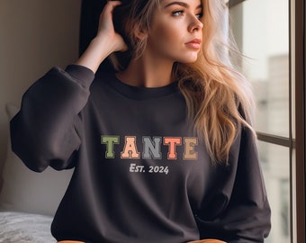 Tante Sweatshirt personalisiert Jahreszahl, Vintage Tante Geburt Ankündigung Geschenk, Hoodie, Baby, personalisiertes Datum Tshirt retro