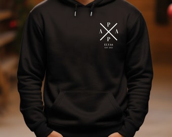 Sudadera con capucha de papá personalizada con nombre y año, regalo de camiseta de padre, anuncio de papá expectante, día del padre, sudadera de papá genial