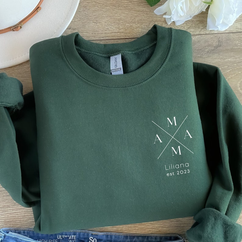 Sweat à capuche maman personnalisé avec nom et année, cadeau t-shirt maman, annonce future maman, fête des mères, pull maman image 3