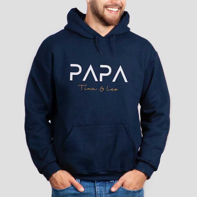 Papa Hoodie personalisiert mit Name, Vater T-Shirt Geschenk, werdender Papa Ankündigung, Vatertag, Cooles Papa Sweatshirt, bester Papa zdjęcie 4