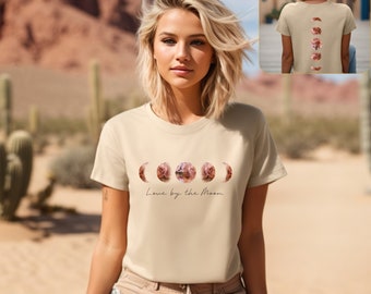 Vintage Moon T-Shirt beige Love by the Moon, moon phase sweatshirt, backprint hoodie, sweatshirt moon sweater, T-Shirt back moon
