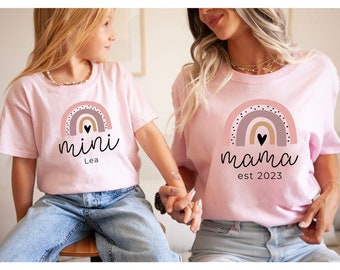 Boho Mama Mini pasujący strój, pasujące bluzki dla malucha i niemowlaka, tęcza, mama z dzieckiem, zestaw prezentowy dla nowej mamy, Dzień Matki, rodzina biologiczna