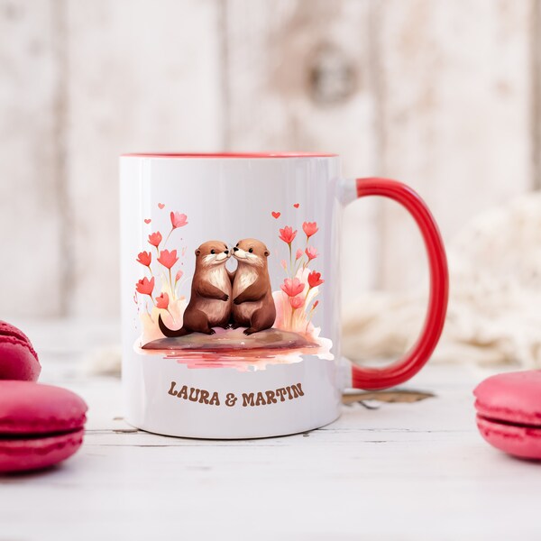 Personalisiertes Valentinstags Geschenk für Paare, Pärchen Tasse personalisiert , Becher  Liebe Tiere,  lustige Tasse Geschenk Partner Otter