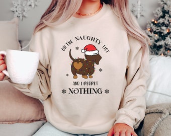 Dachshund Sweatshirt Christmas, I regret Nothing, dog owner gift, dog lover, dachshund sweater, Xmas gift funny dog, dachshund