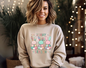 Bunny Season Easter sweatshirt, Easter sweater unisex, Easter hoodie, sweatshirt Easter bunny, women's Easter shirt, hoodie bunnies colorful