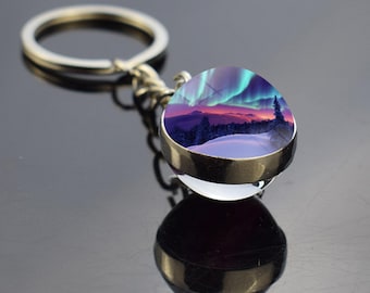 Luminous Aurora Borealis Keyring - Northern Light Jewelry - Unique Double Side Glass Ball Key Chain - Perfect Aurora Lovers Gift