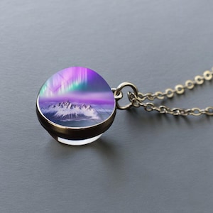 Luminous Aurora Borealis Silver Necklace - Northern Light Jewelry - Unique Double Side Glass Ball Pendent Necklace Gift