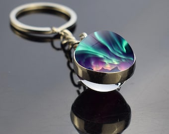 Luminous Aurora Borealis Keyring - Northern Light Jewelry - Unique Double Side Glass Ball Key Chain - Perfect Aurora Lovers Gift